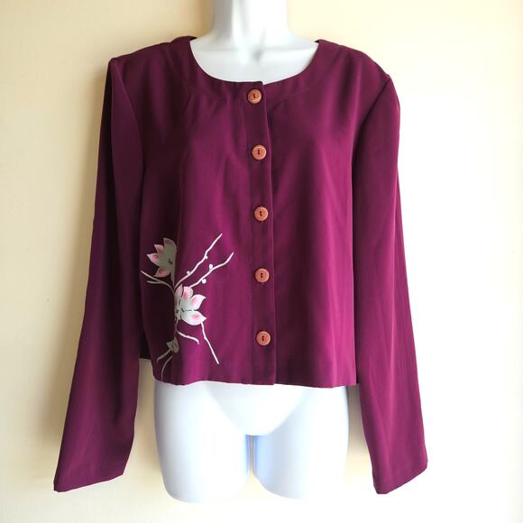 Leslie Belle Petite Purple Long Sleeve Blouse Size L Floral Grandmacore Mature - Picture 1 of 7